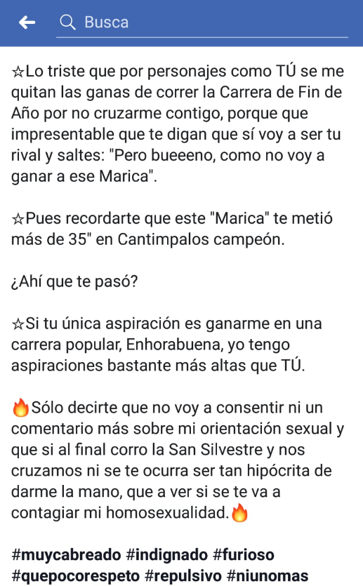 Insultos homófobos al ganador de la Carrera de Fin de Año