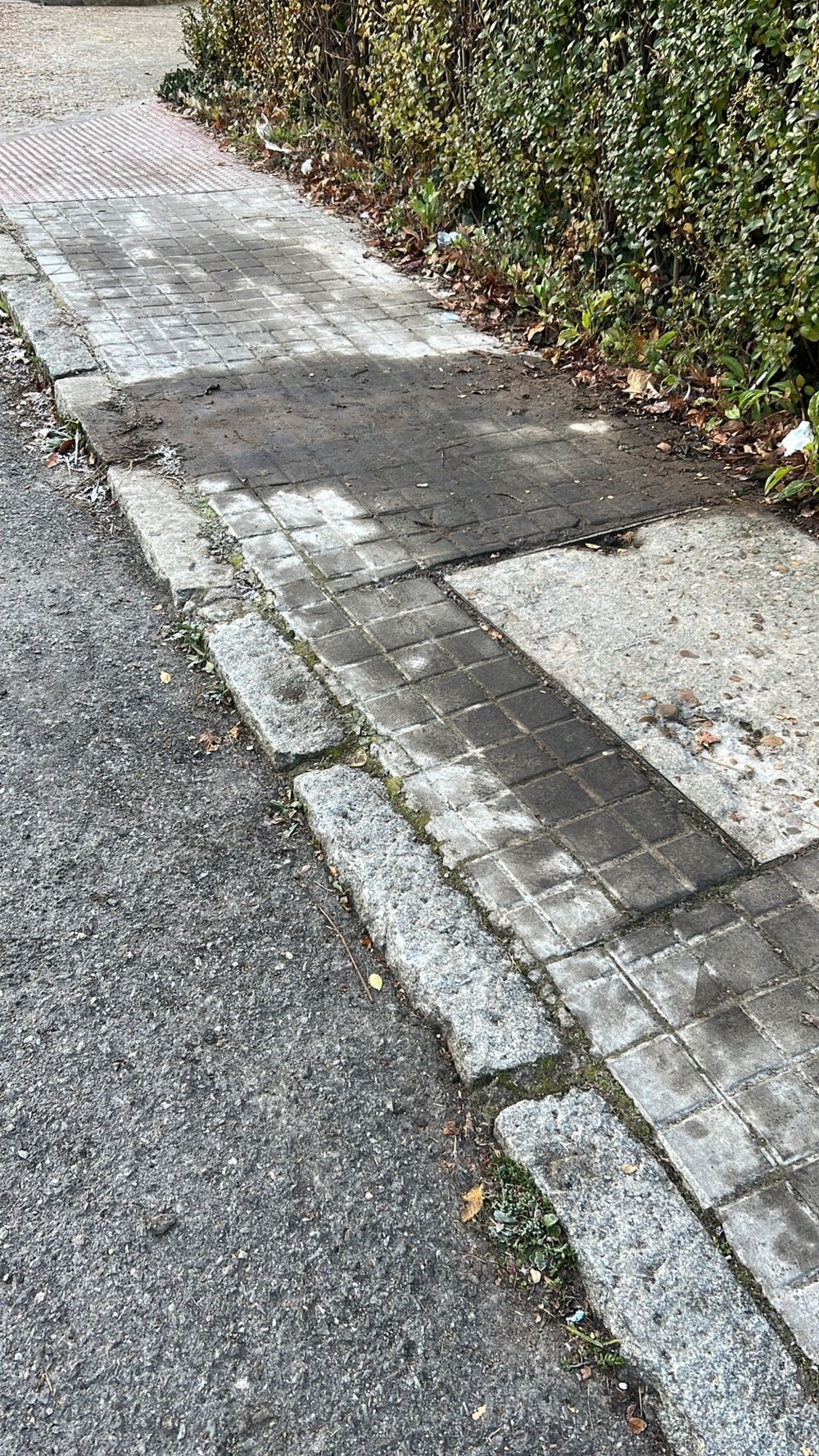 Acera con manchas de grasa en la calle de San Gabriel.