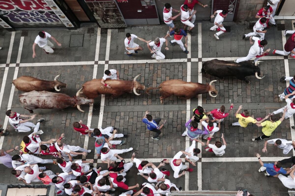 Los toros de Domingo Hernández en el quinto encierro de los Sanfermines  / JESÚS DIGES