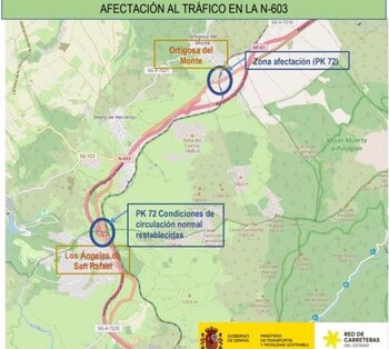 Cortan un carril de la N-603 a la altura de Ortigosa por obras